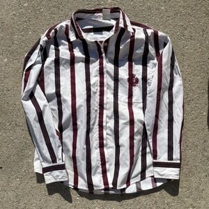 Vintage Y2K Striped Button Down Shirt Burgundy White Crest M